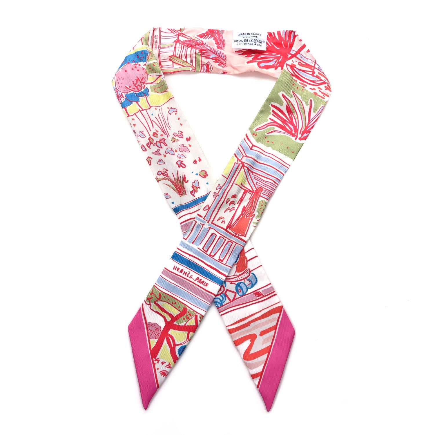 Hermes Silk Rayures D'ete Twilly Rose Bleu Vert 1 of 4