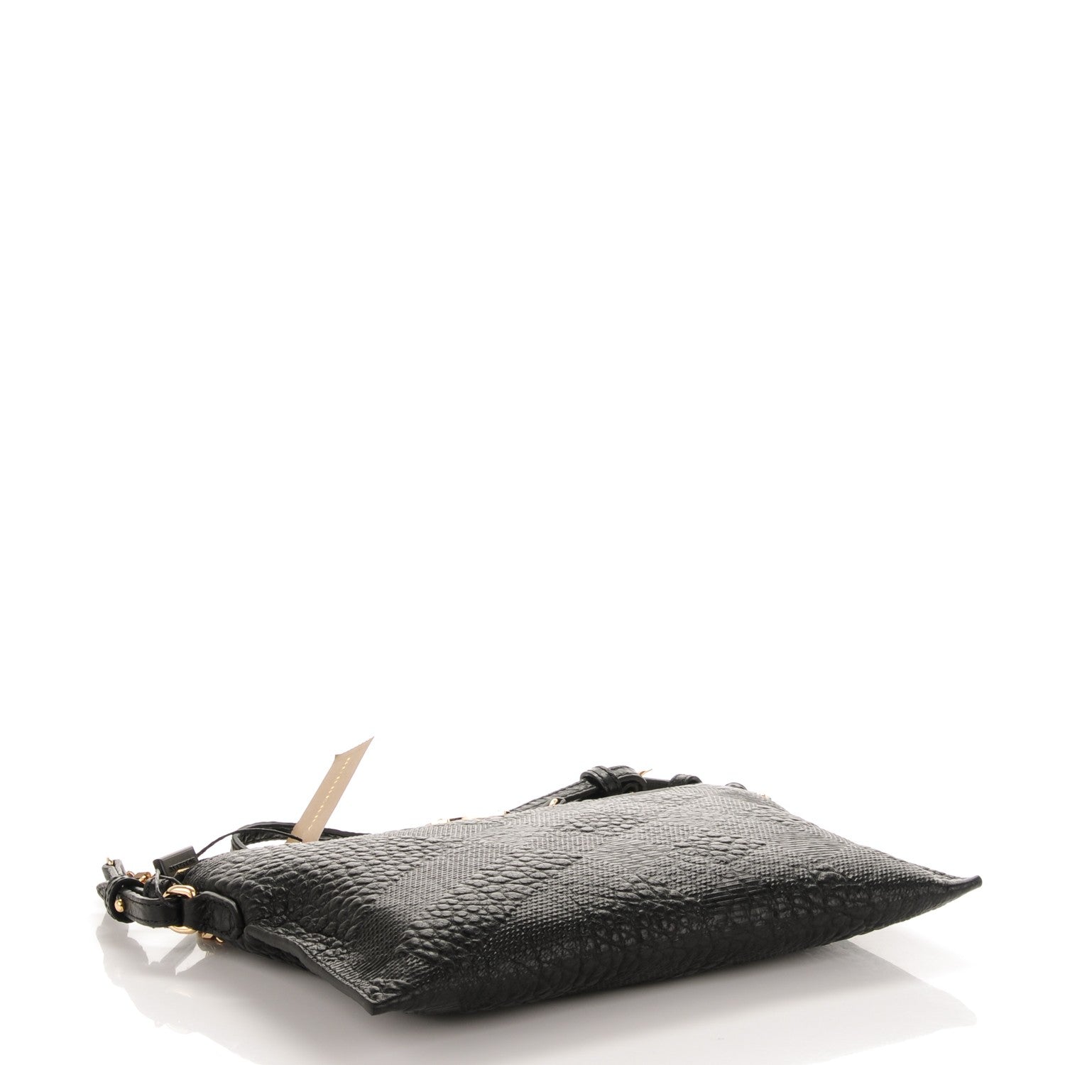 Burberry Signature Grain Calfskin Check Embossed Peyton Crossbody Clutch Bag Black 4 of 6