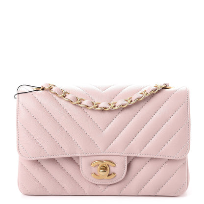Chanel Calfskin Chevron Quilted Mini Rectangular Flap Light Pink 1 of 8