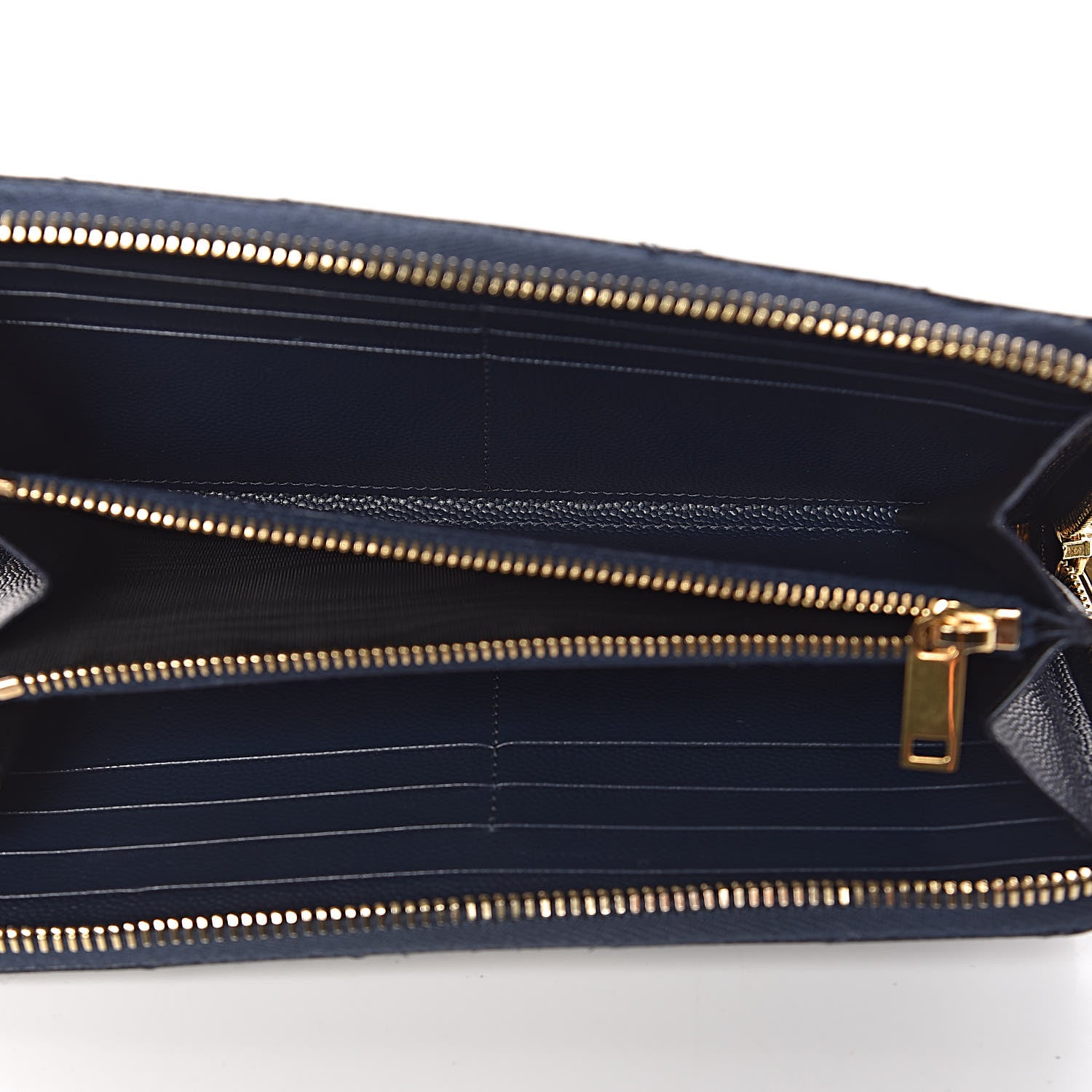 Saint Laurent Grain De Poudre Matelasse Chevron Monogram Zip Around Wallet Navy 5 of 6