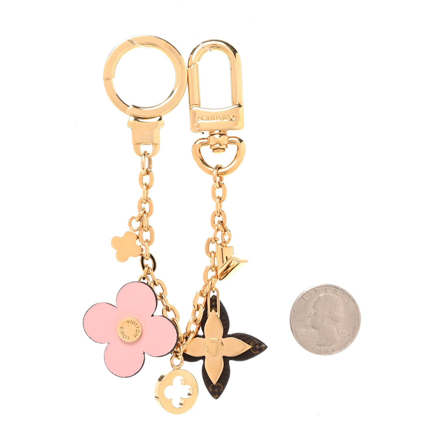 Louis Vuitton Brass Monogram Blooming Flowers Bag Charm Key Holder Rose Ballerine 2 of 4