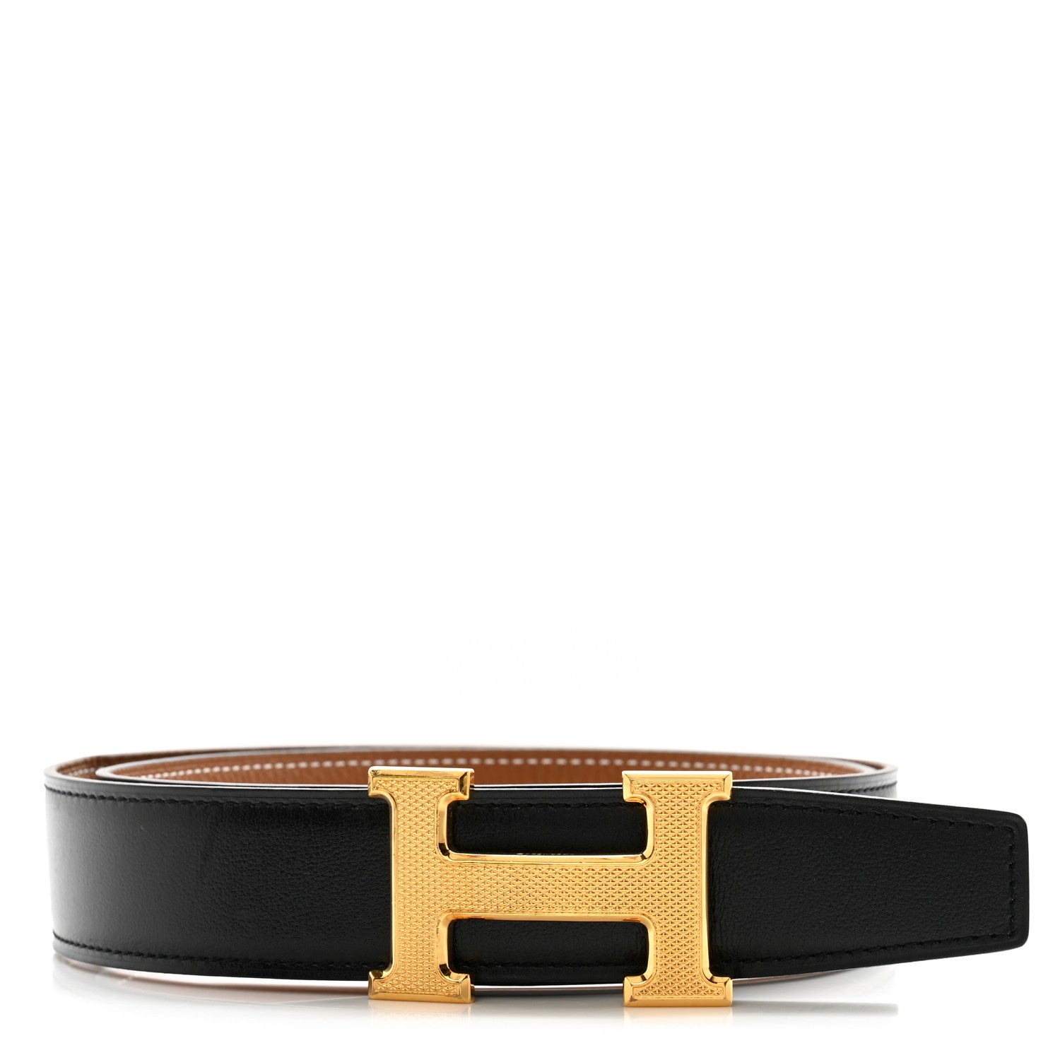 Hermes Box Togo 32mm Guilloche H Belt 80 32 Black Gold 1 of 8