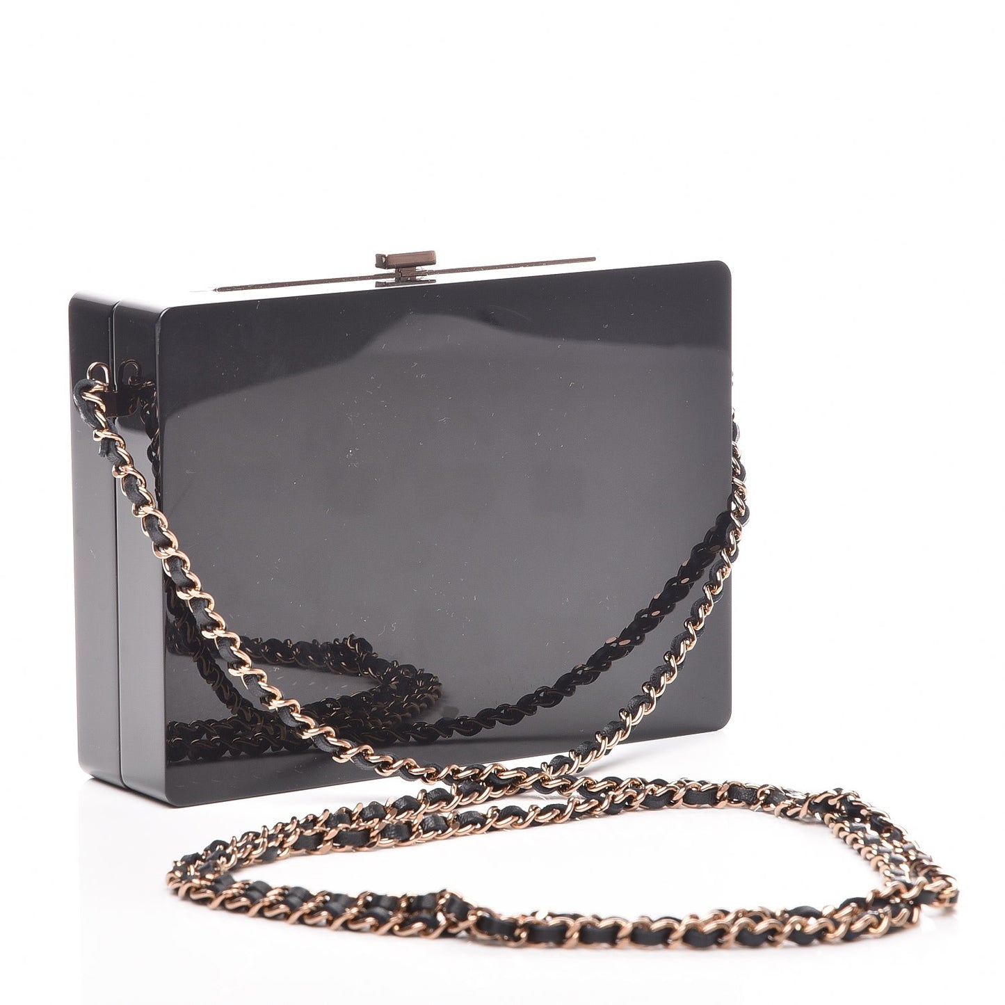 Plexiglass Crystal CC Minaudiere Clutch Black Copper