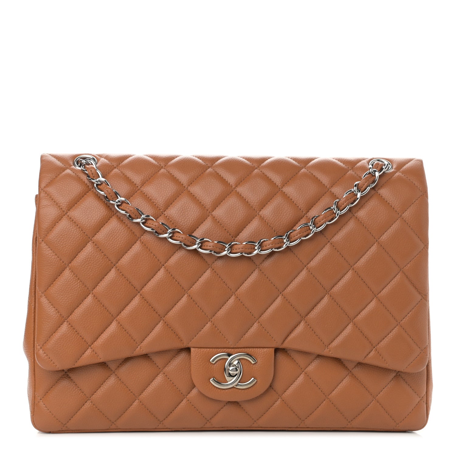 Chanel Caviar Quilted Maxi Double Flap Light Brown 1 of 15
