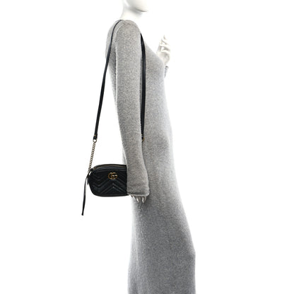 Gucci Calfskin Matelasse Mini GG Marmont Chain Shoulder Bag Black 2 of 10