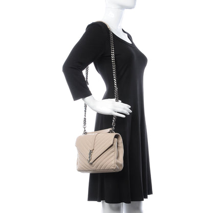 Saint Laurent Sheepskin Matelasse Chevron Monogram Medium College Bag Rose Antic 2 of 7
