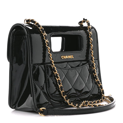Chanel Patent Quilted Mini Graphic Catch Flap Black 3 of 13