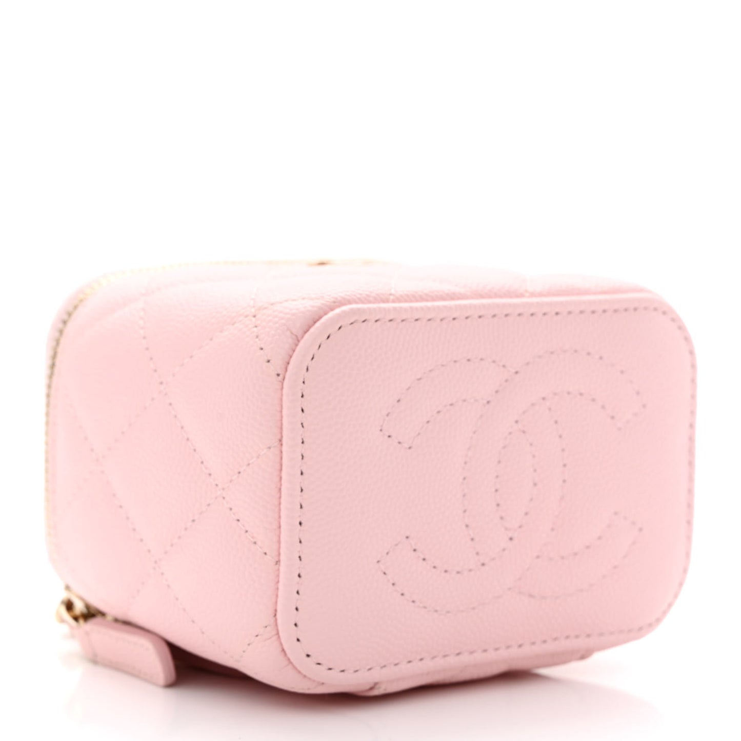 Caviar Quilted Mini Vanity Case With Chain Light Pink