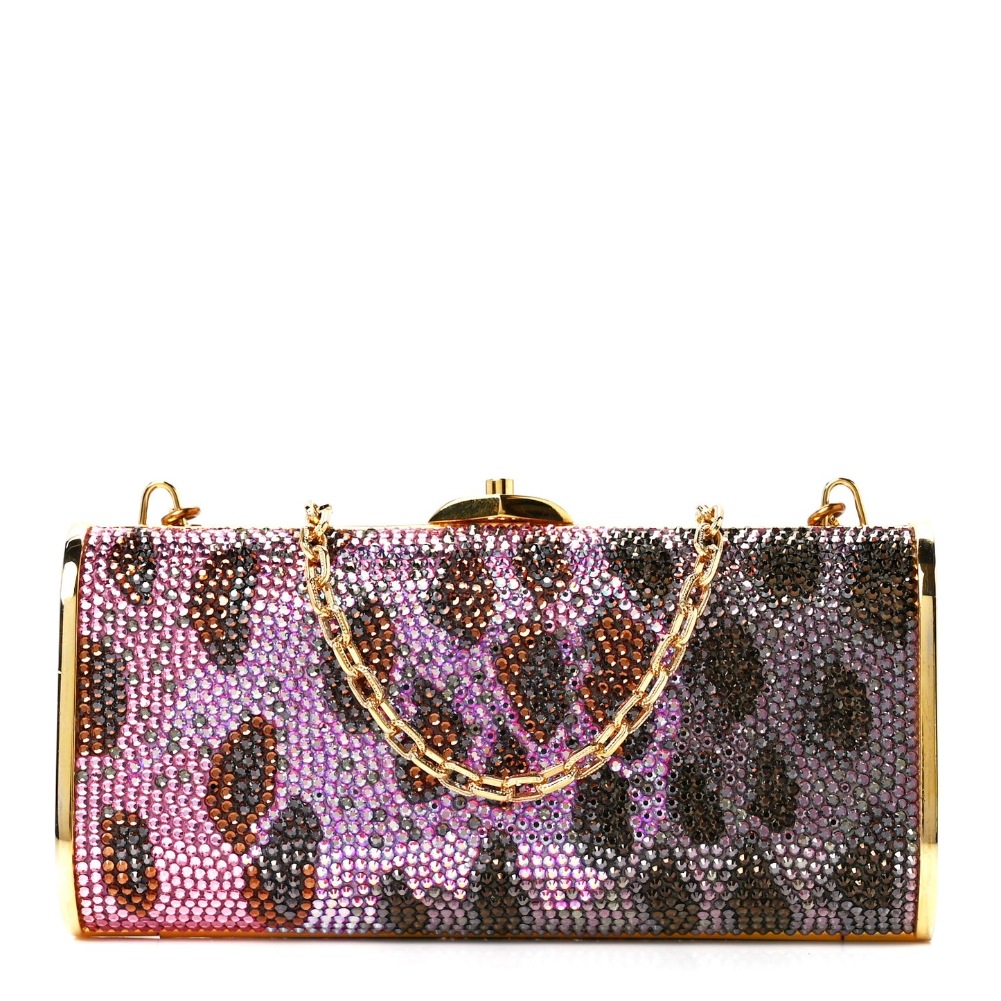 Crystal Leopard Minaudiere Clutch Pink Gold