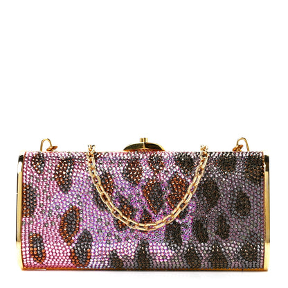Judith Leiber Crystal Leopard Minaudiere Clutch Pink Gold 1 of 10