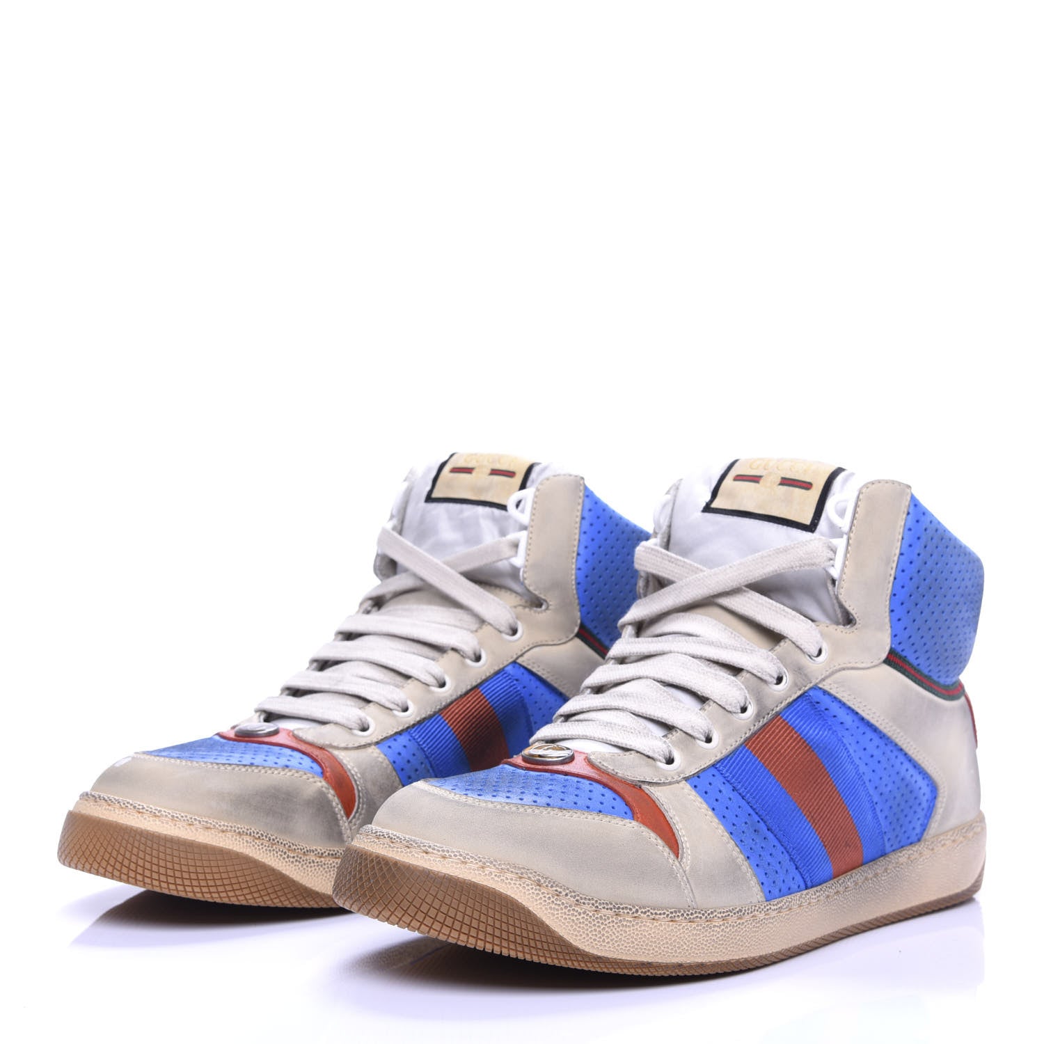 Gucci Nubuck Web Mens Screener High Top Sneakers 9.5 Dusty Milk Bright Splash 3 of 10
