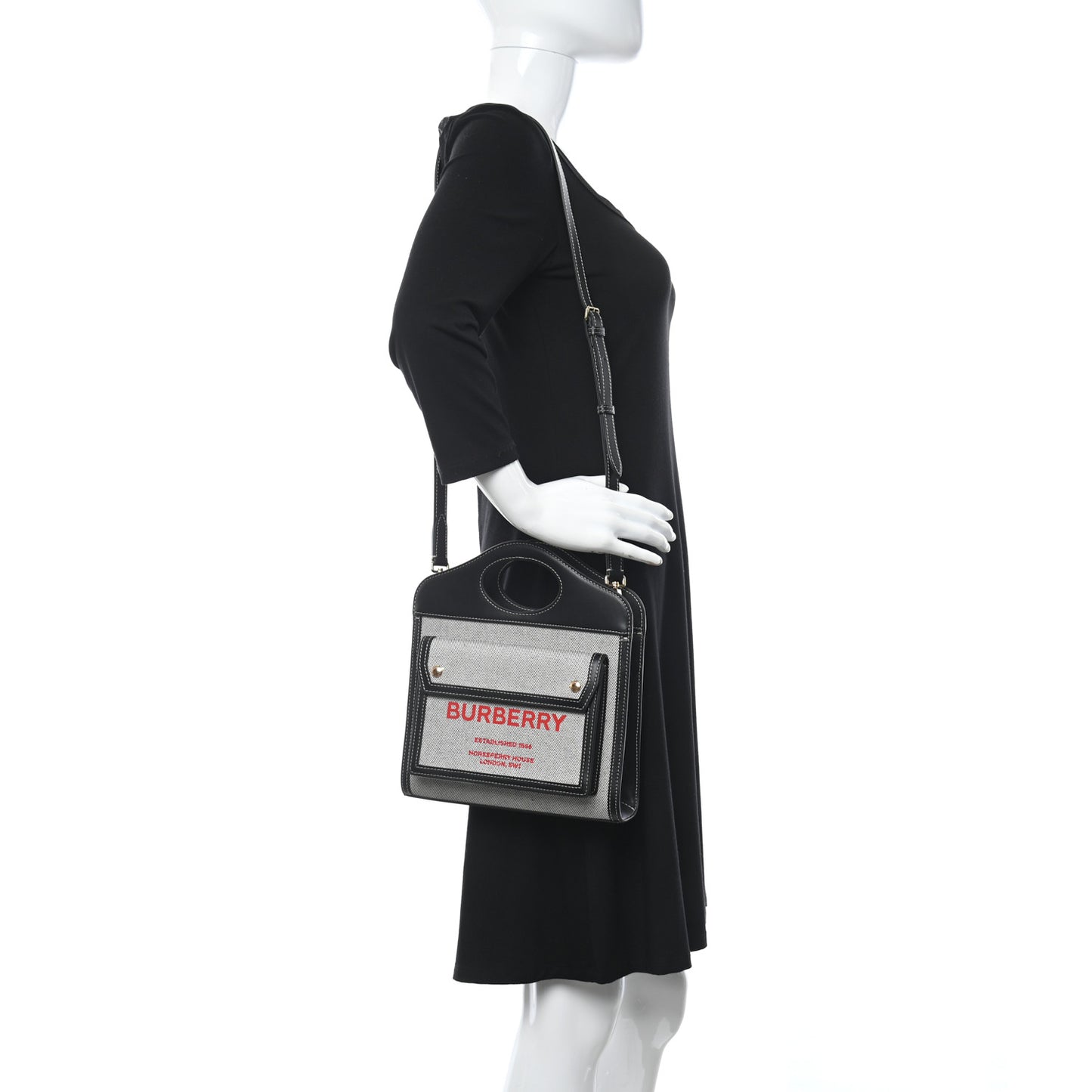 Canvas Smooth Calfskin Two Tone Mini Pocket Bag Black Fiery Red