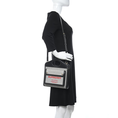 Burberry Canvas Smooth Calfskin Two Tone Mini Pocket Bag Black Fiery Red 2 of 12
