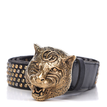 Gucci Calfskin Studded Feline Belt 105 42 Black 1 of 7