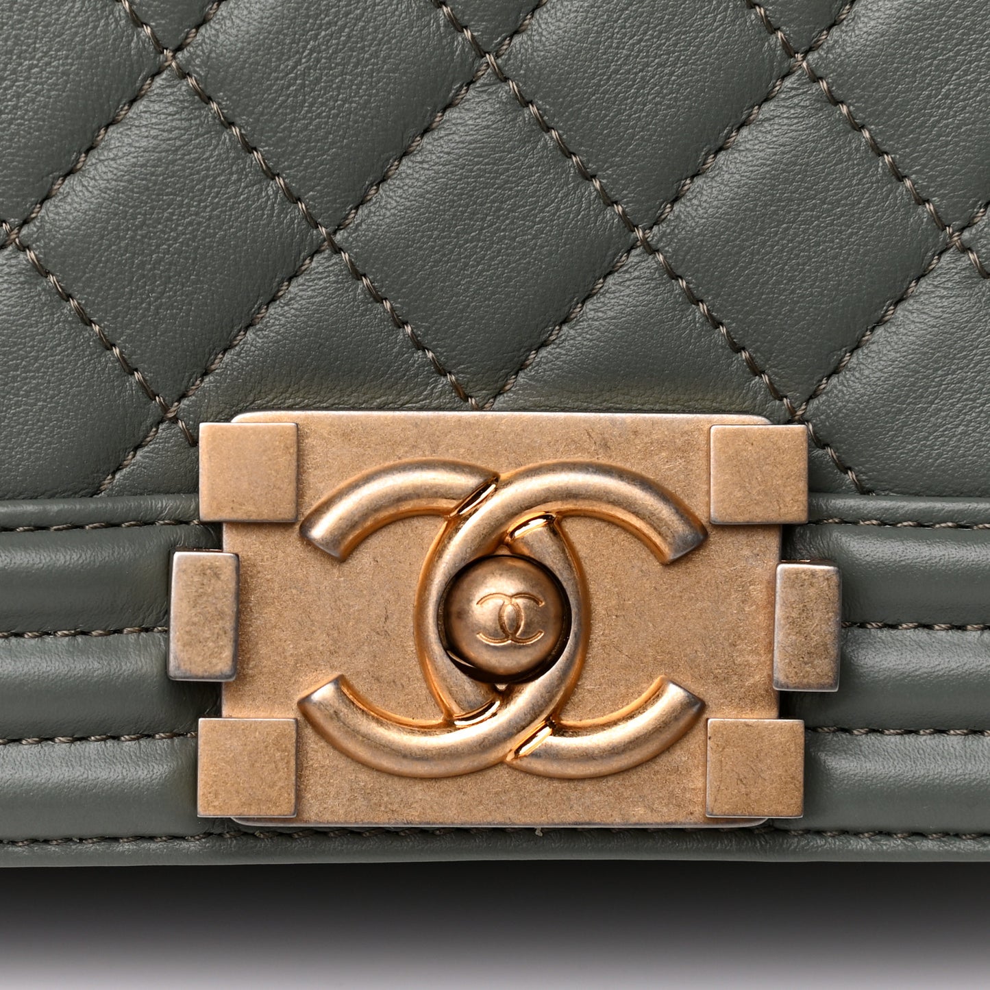 Calfskin Quilted Medium Boy Flap Dark Green