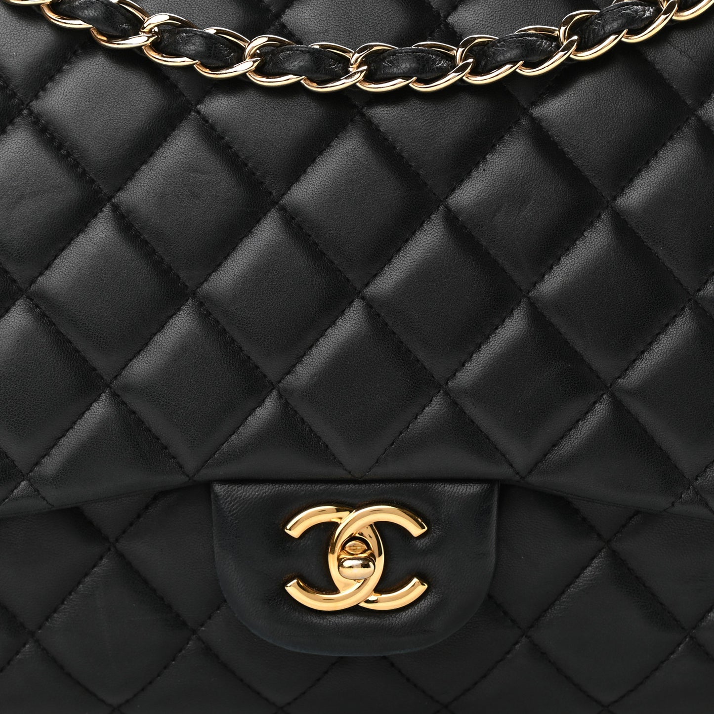 Lambskin Quilted Maxi Single Flap Black