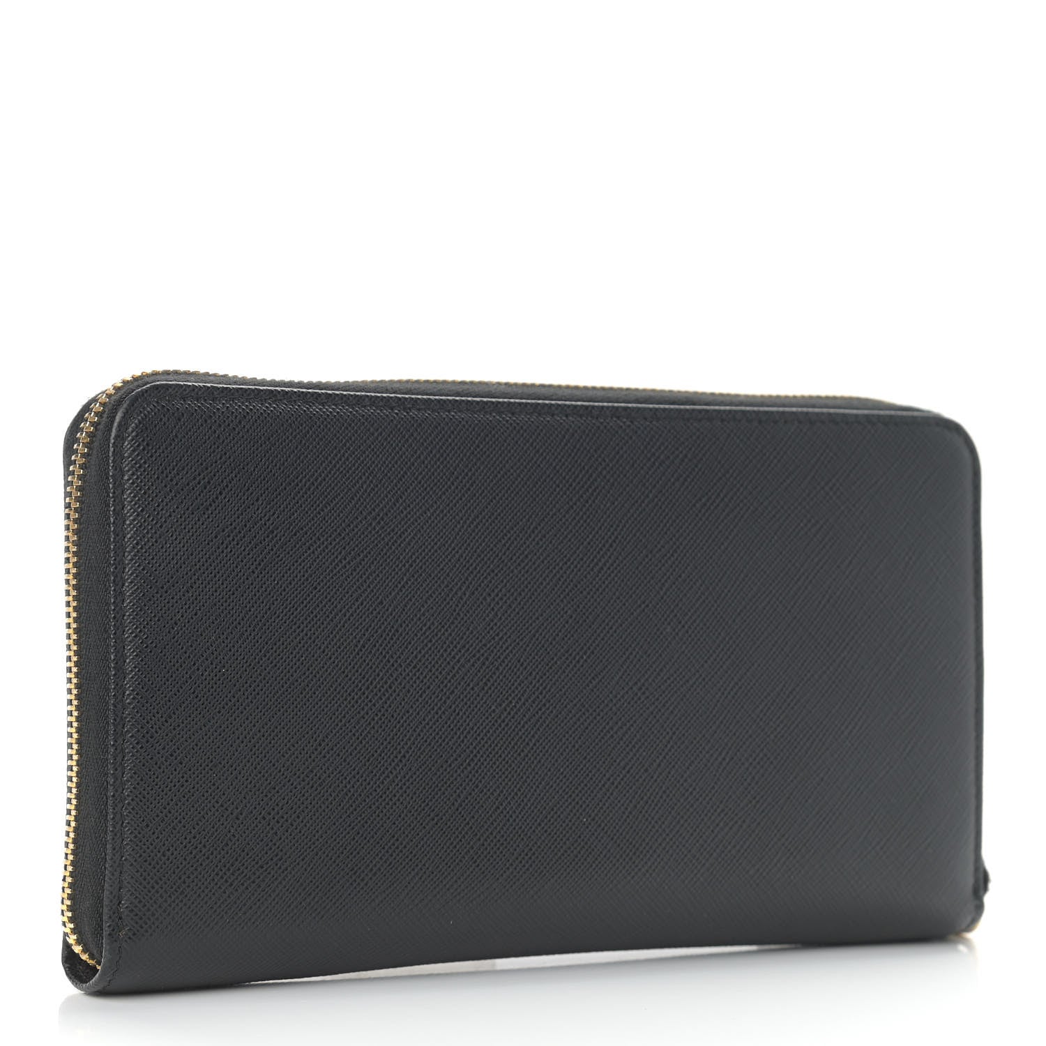 Prada Saffiano Metal Large Zip Around Travel Wallet Black 3 of 7