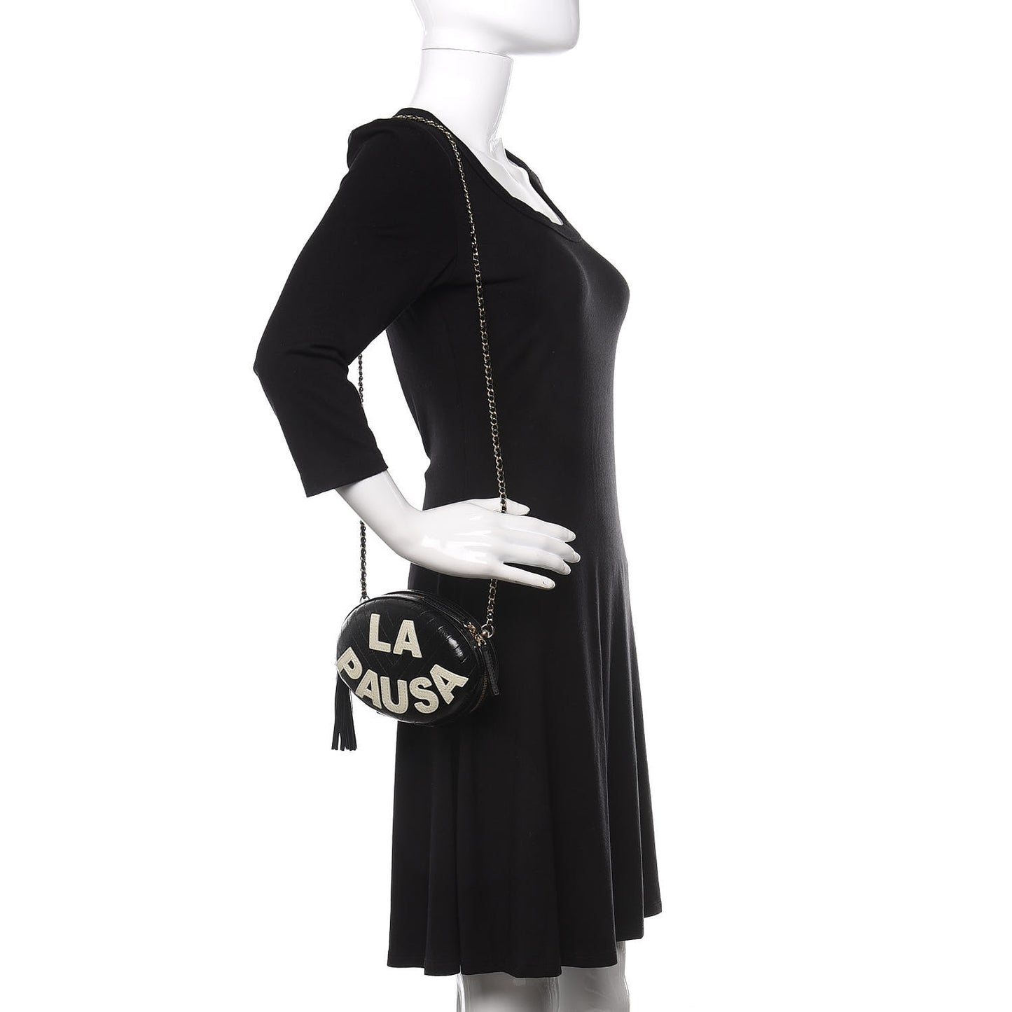 Lambskin Embroidered Chevron Quilted La Pausa Tassel Clutch Black