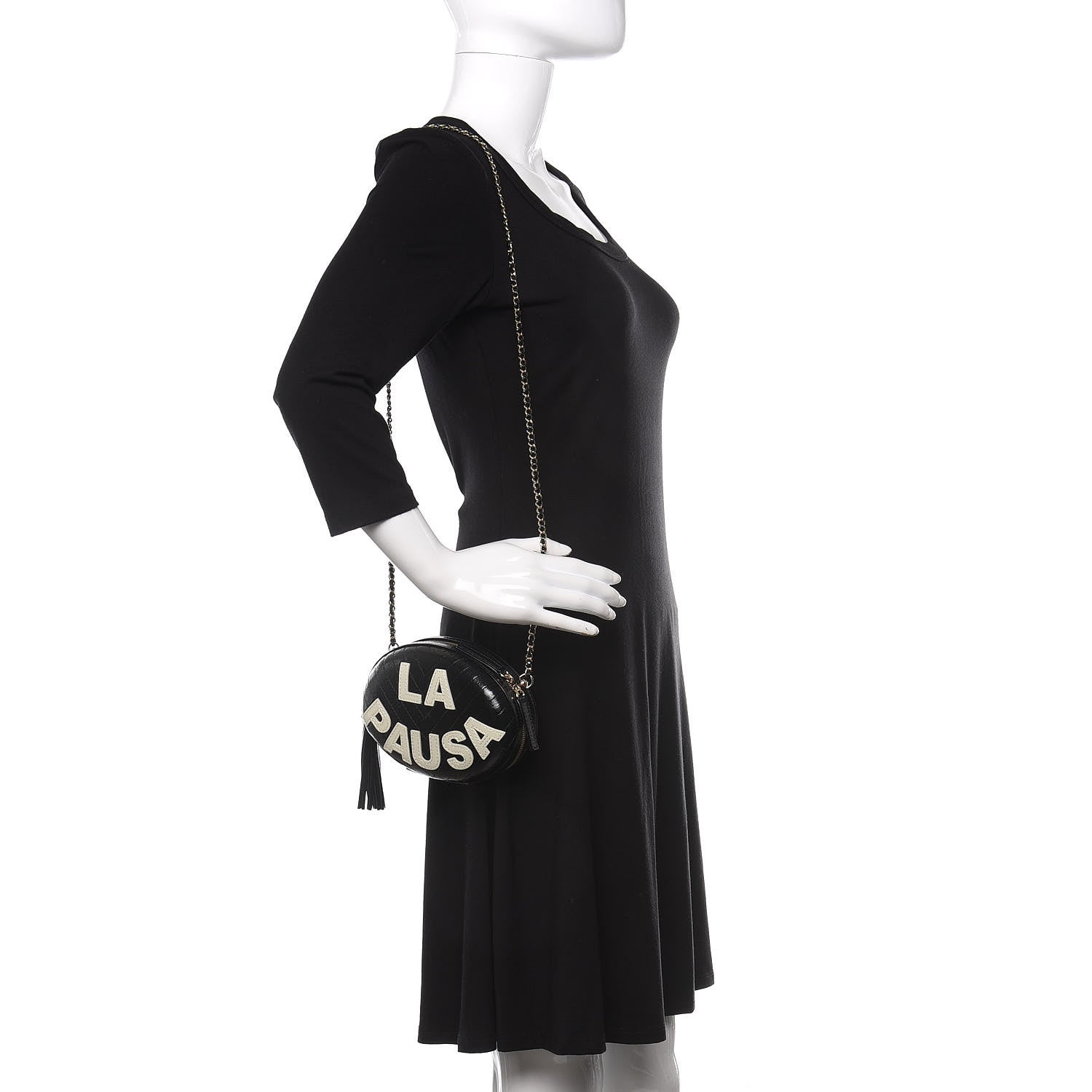 Chanel Lambskin Embroidered Chevron Quilted La Pausa Tassel Clutch Black 2 of 10