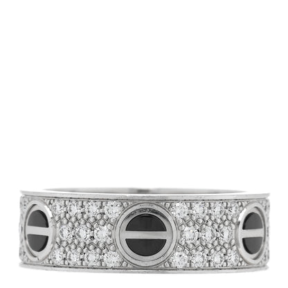 Cartier 18K White Gold Diamond Ceramic LOVE Paved Ring 53 6.5 1 of 5
