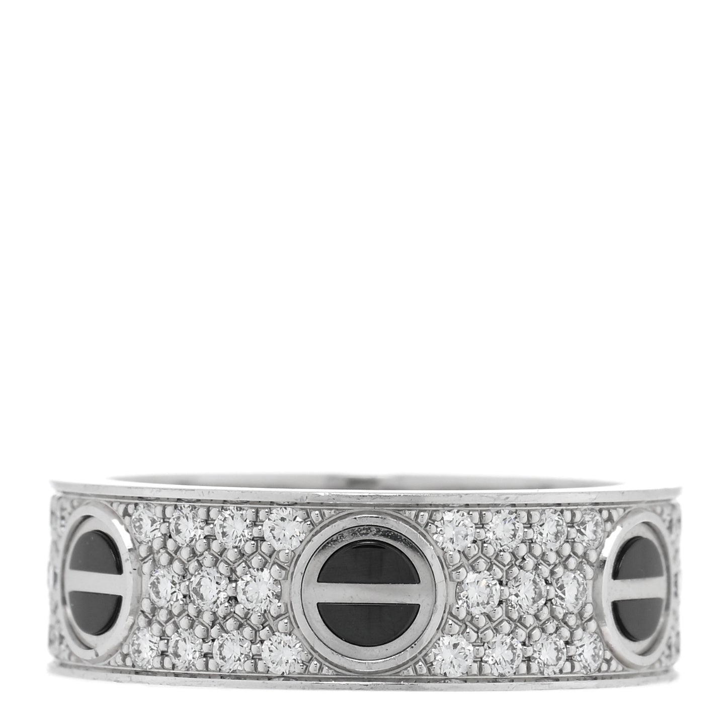 18K White Gold Diamond Ceramic LOVE Paved Ring 53 6.5
