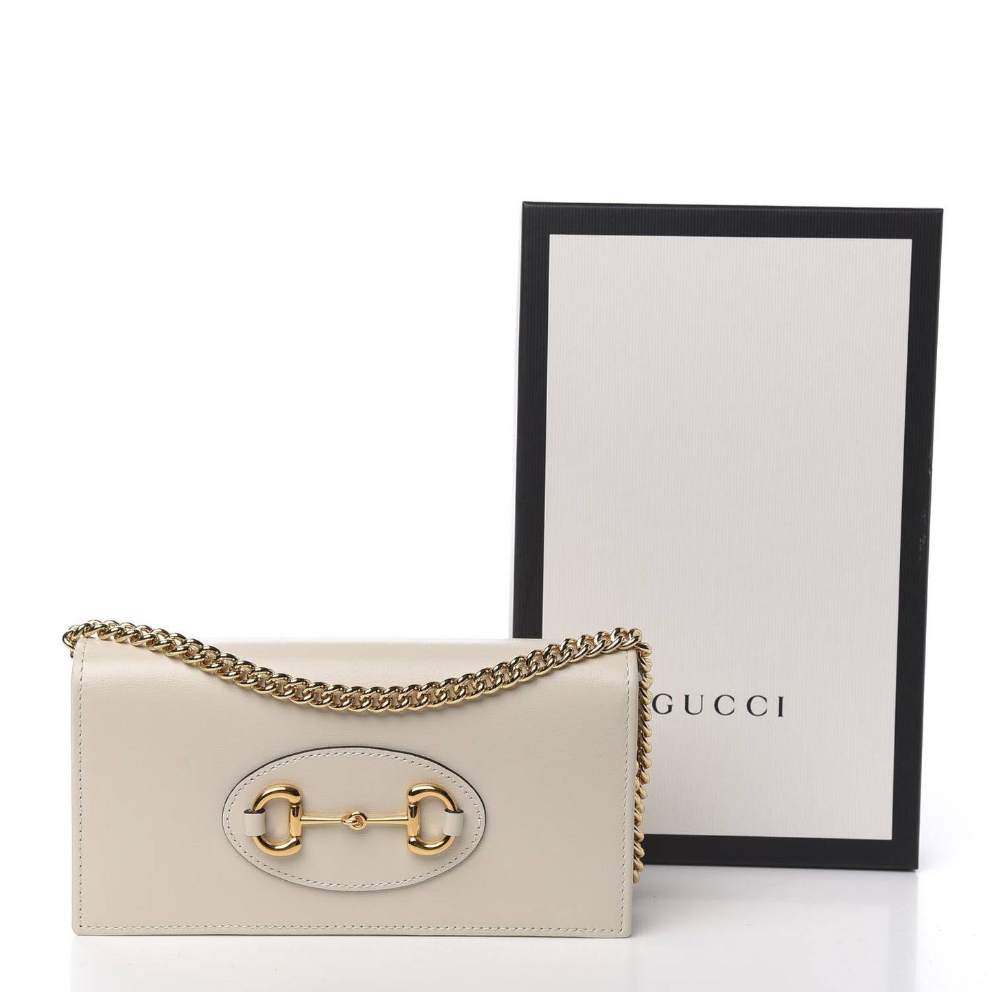 Boarded Plutone Calfskin Horsebit 1955 Wallet On Chain Mystic White