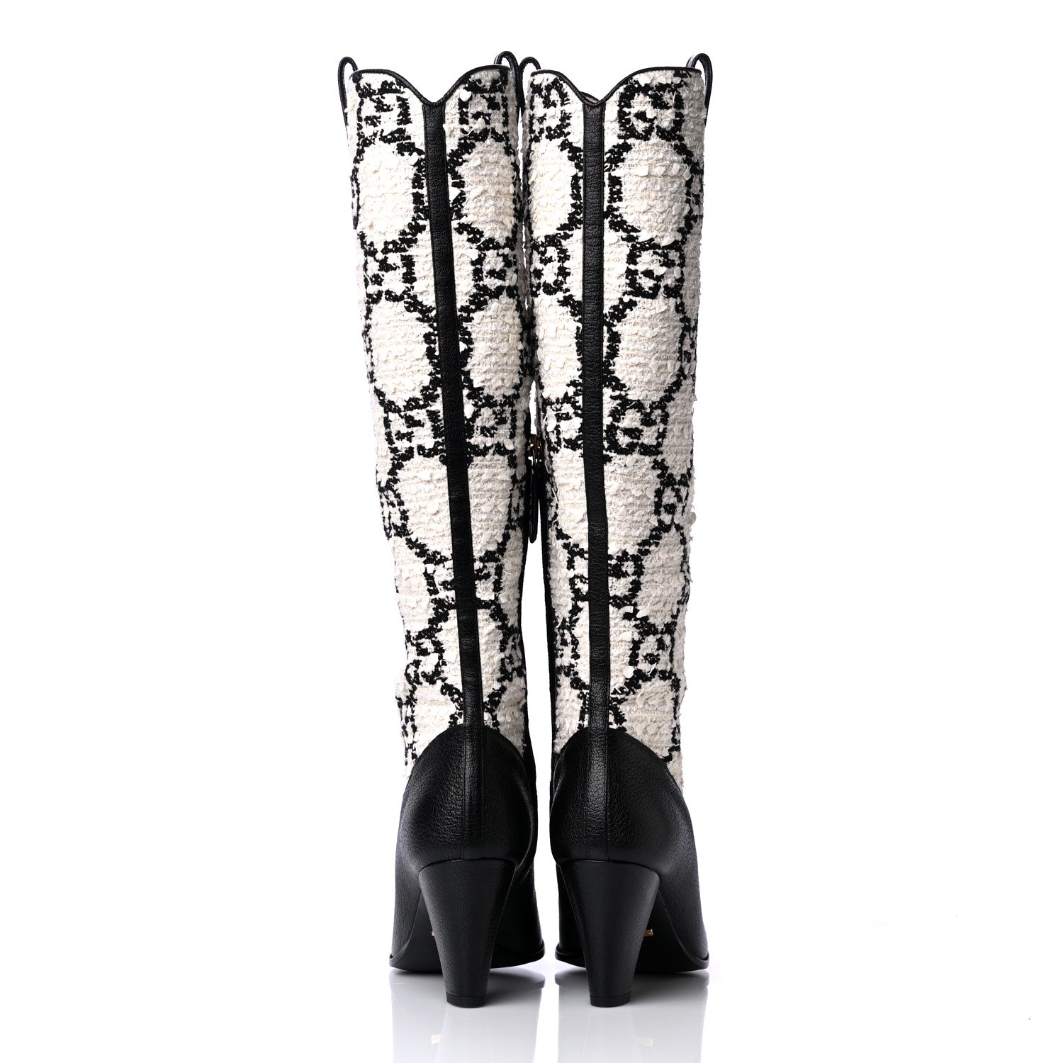 Gucci Tweed GG Monogram Wrinkled Kid Zumi Knee Boots 38 Natural Black 4 of 6