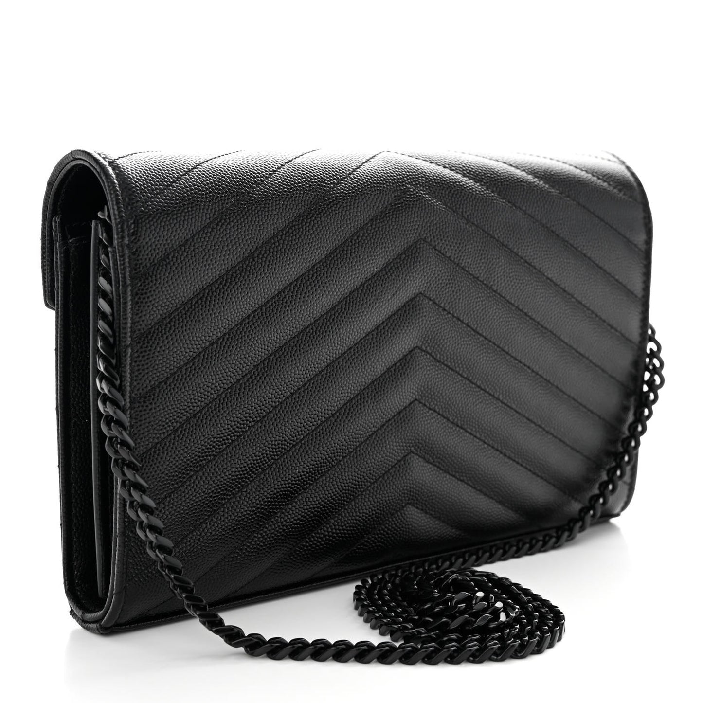 Grain De Poudre Matelasse Chevron Monogram Monochrome Chain Wallet Black