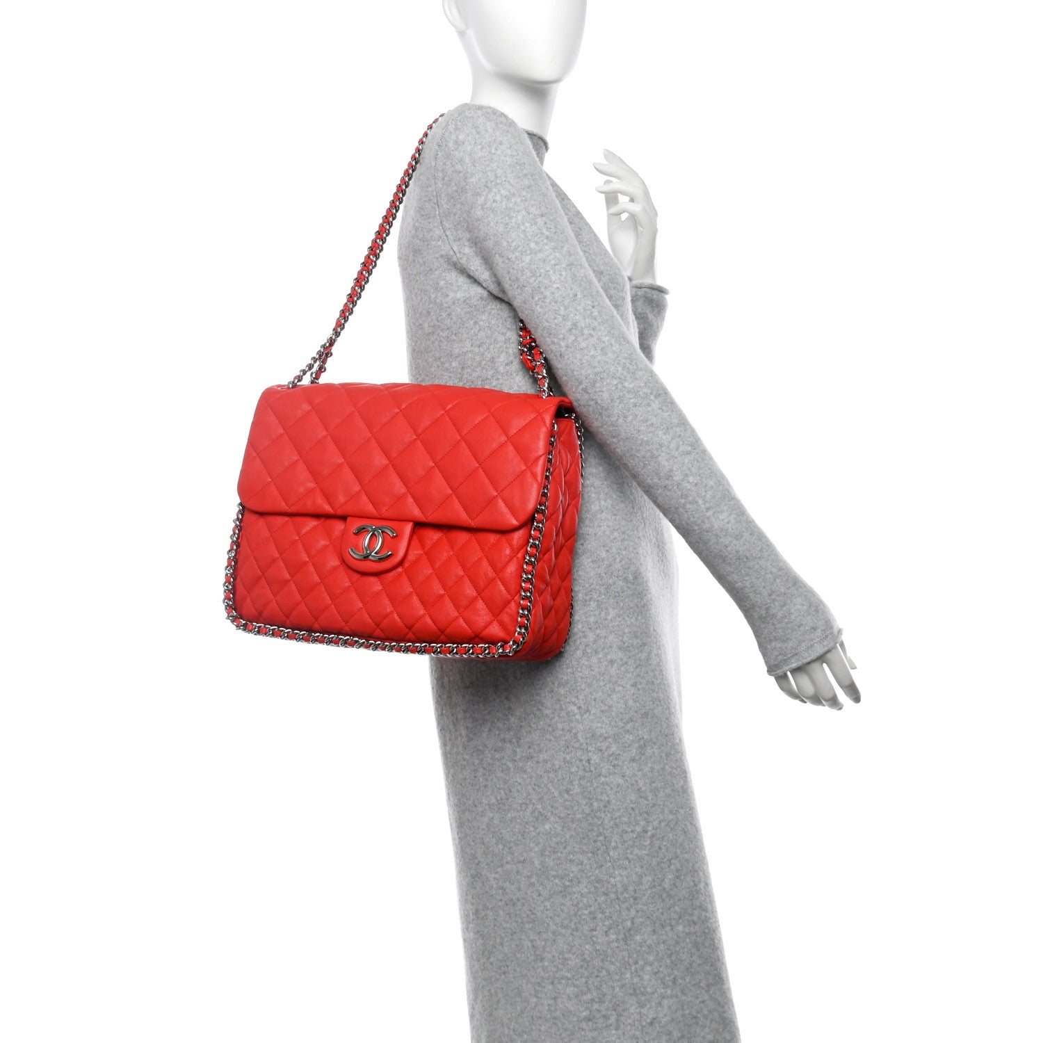 Chanel Washed Lambskin Quilted Maxi Chain Around Flap Red 2 of 12