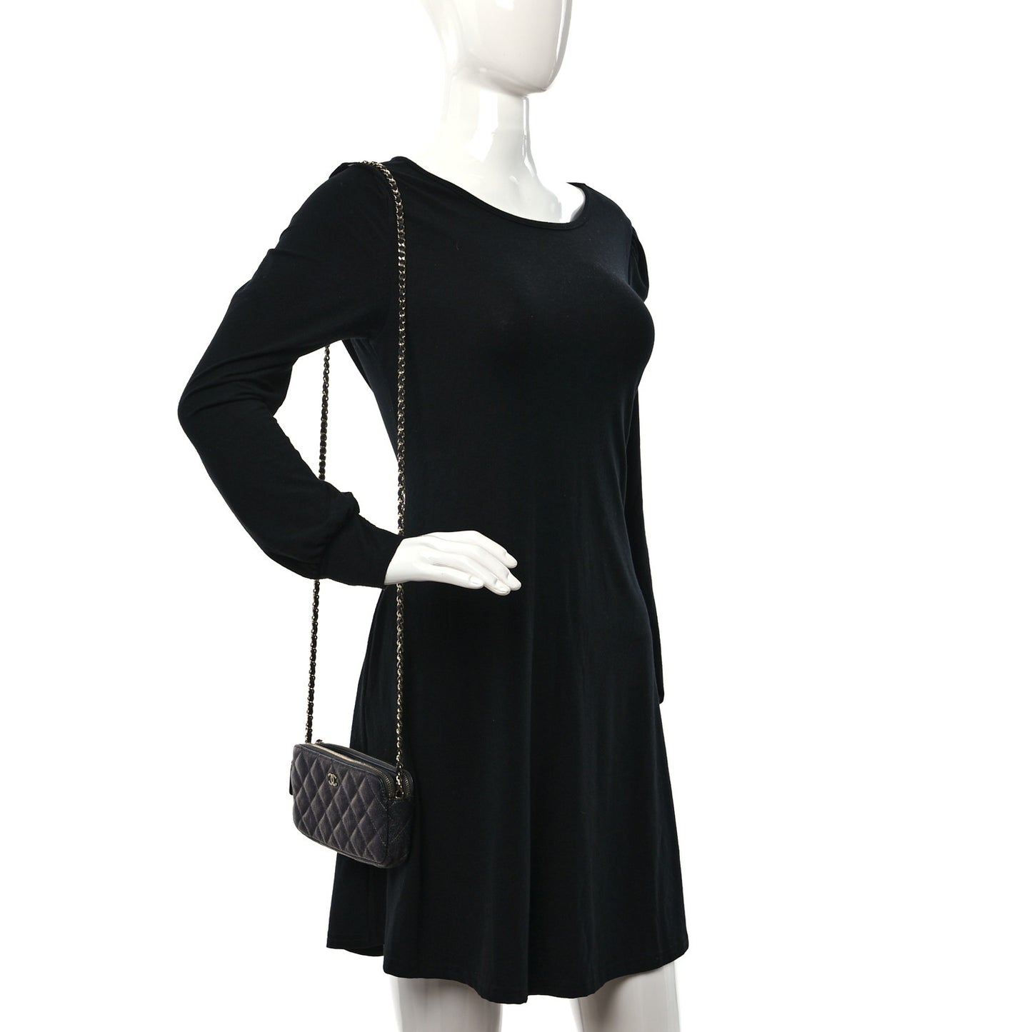 Iridescent Caviar Quilted Small Clutch With Chain Black