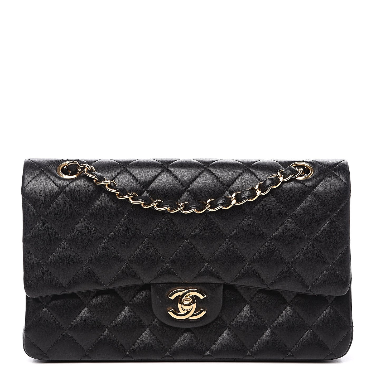 Lambskin Quilted Medium Double Flap Black