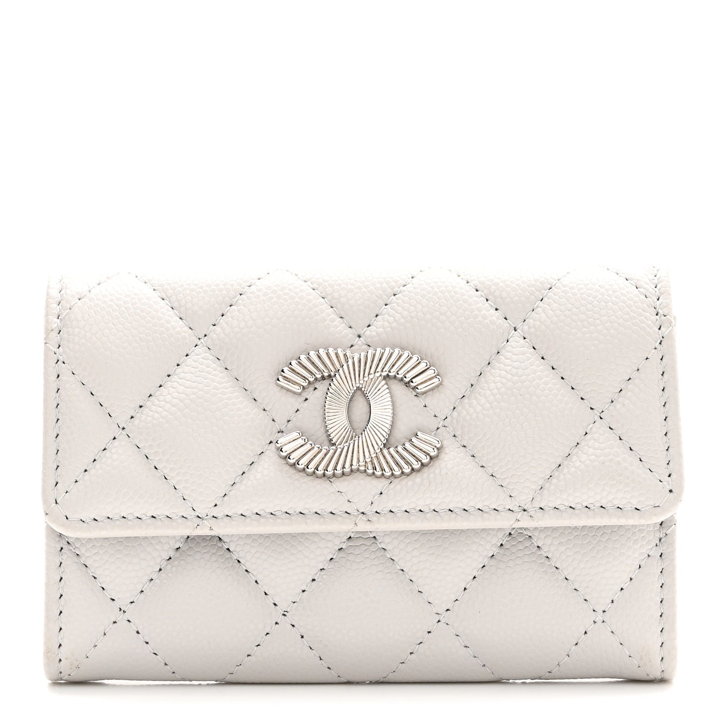 Caviar Quilted CC Flap Card Holder Light Grey