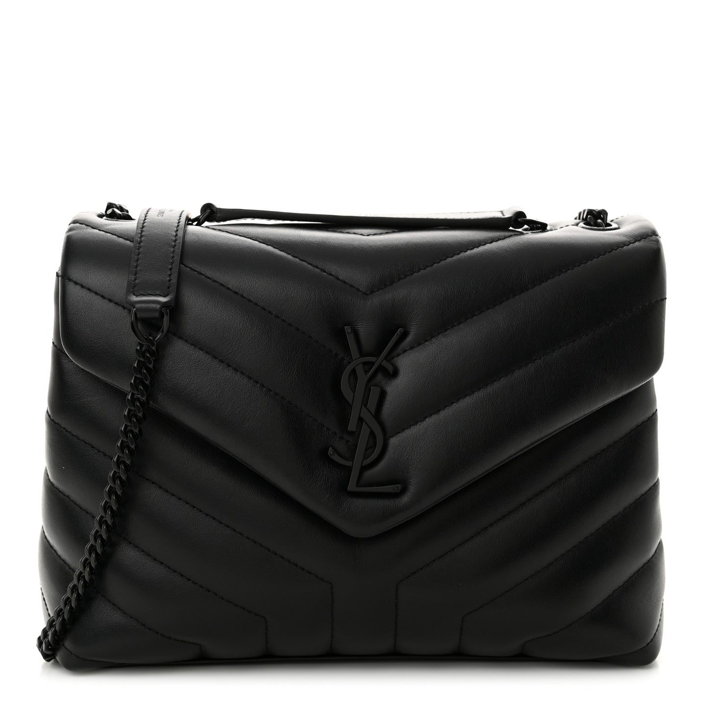 Calfskin Y Quilted Monogram Monochrome Small Loulou Chain Satchel Black