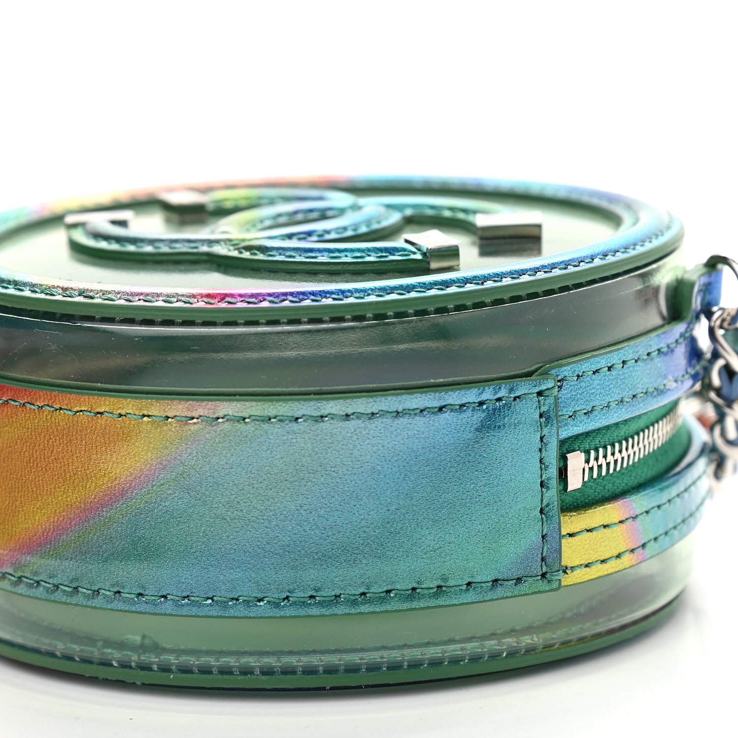 Chanel PVC Calfskin Lambskin Quilted Round Filigree Clutch With Chain Green 8 of 10