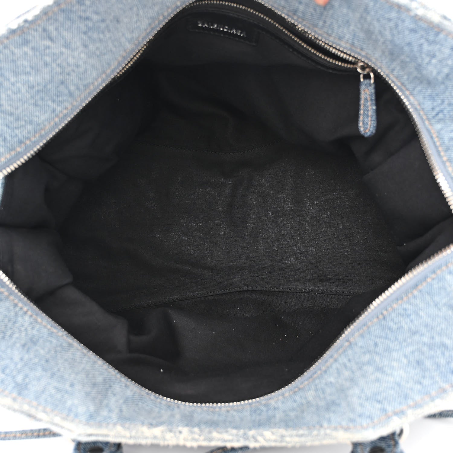 Balenciaga Washed Frayed Denim Crystal Neo Cagole City Handbag Blue 5 of 13
