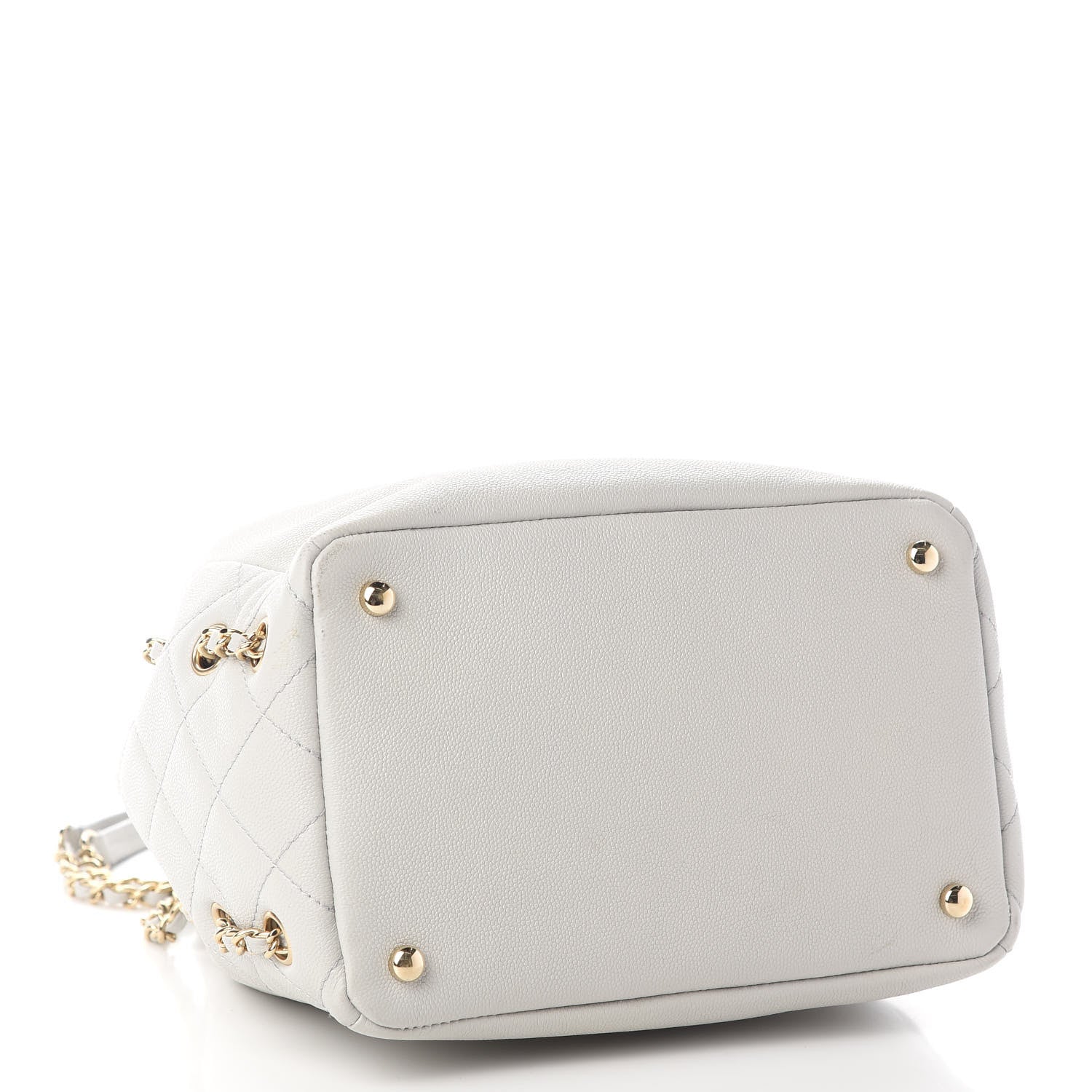 Chanel Caviar Quilted Chain Bucket Bag Light Grey 3 of 9