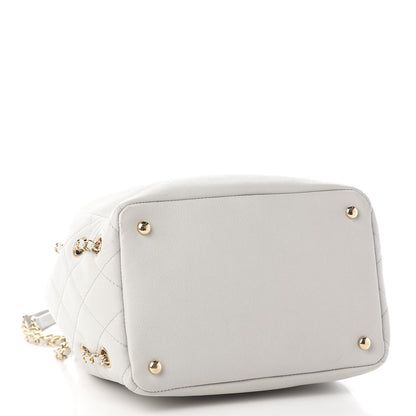 Chanel Caviar Quilted Chain Bucket Bag Light Grey 3 of 9