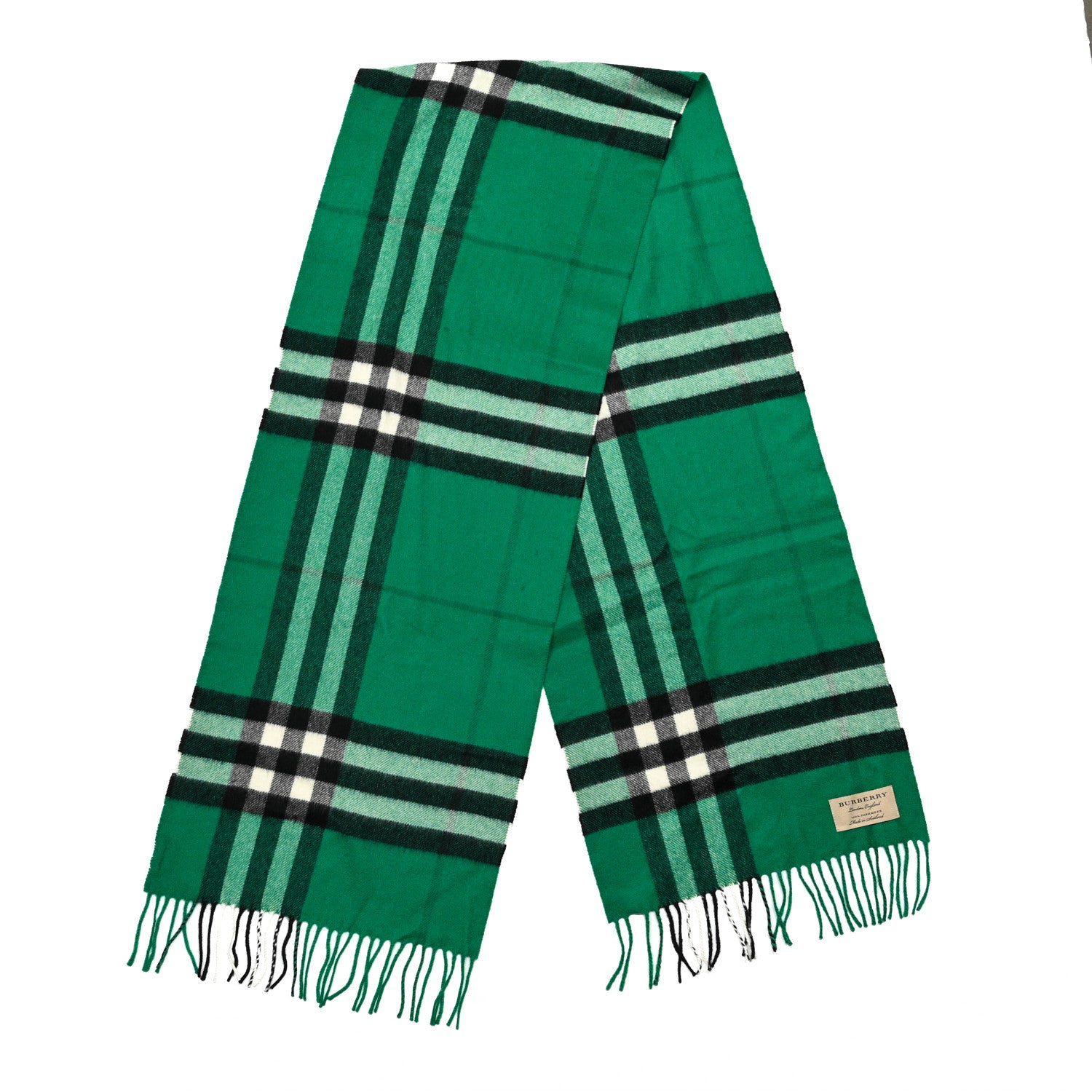 Burberry Cashmere Check Fringe Scarf Emerald 2 of 4