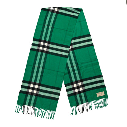 Burberry Cashmere Check Fringe Scarf Emerald 2 of 4