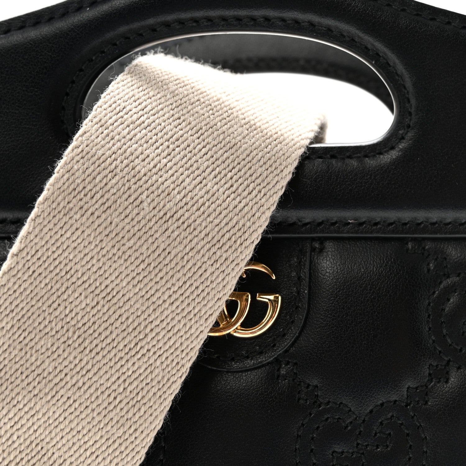 Gucci Calfskin GG Matelasse Mini Top Slip Handle Crossbody Bag Black Natural 7 of 10