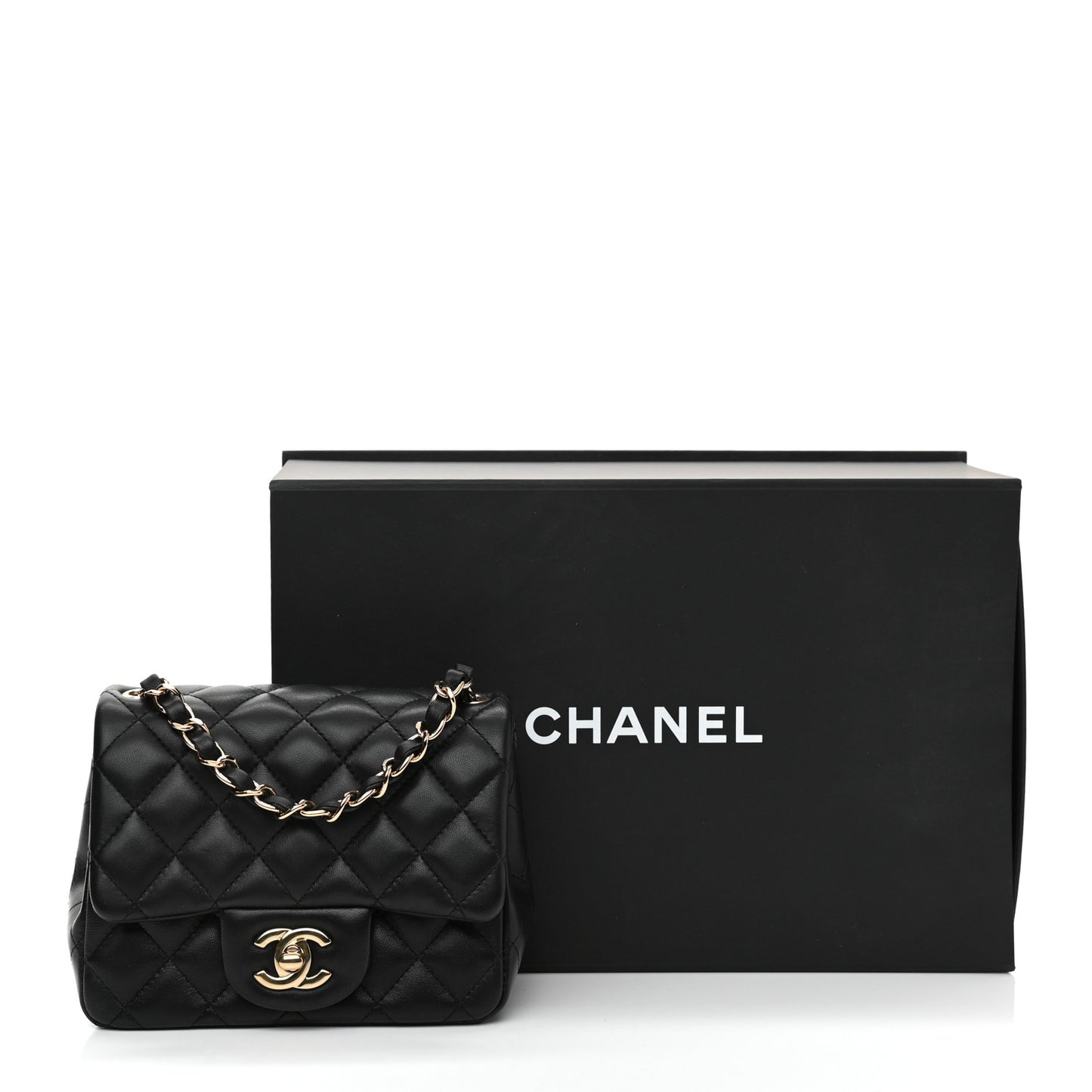 Lambskin Quilted Mini Square Flap Black