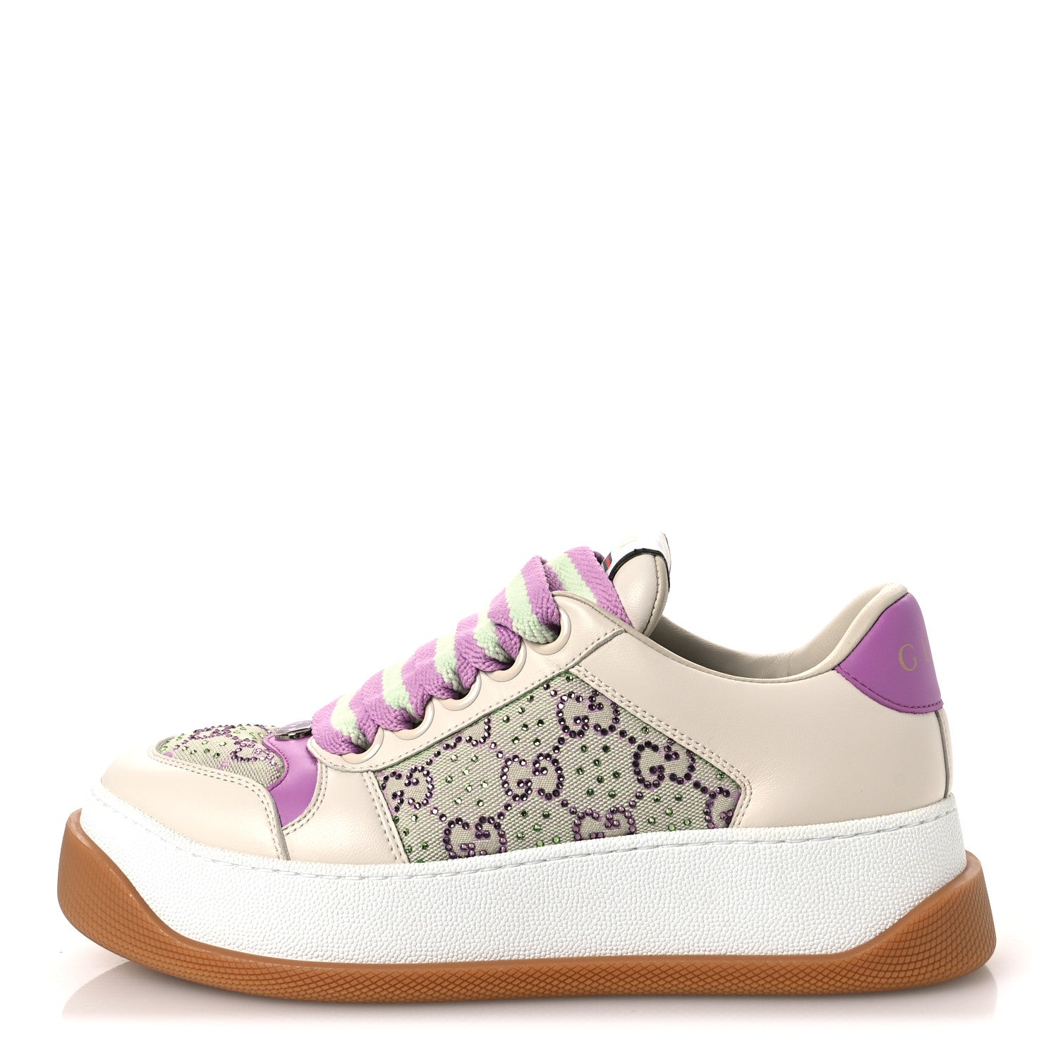 Gucci Nappa Charlotte Canvas Crystal GG Monogram Womens Screener 50mm Sneakers 37.5 Off White 1 of 11