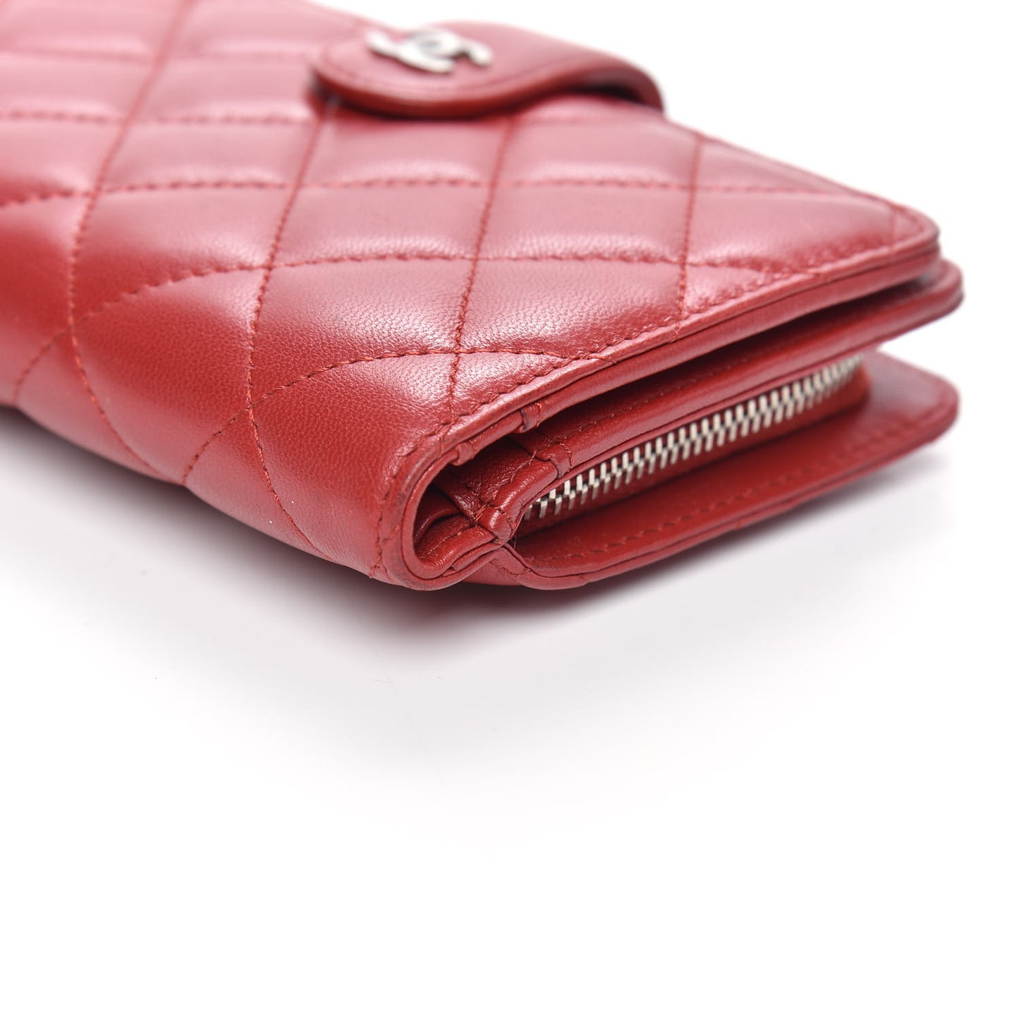 Lambskin Quilted Zipped Pocket Wallet Red