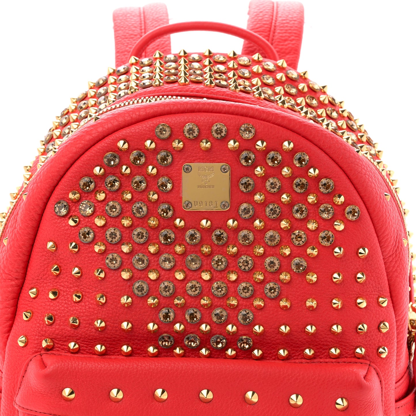 Grainy Lambskin Crystal Studded Small Stark Backpack Red