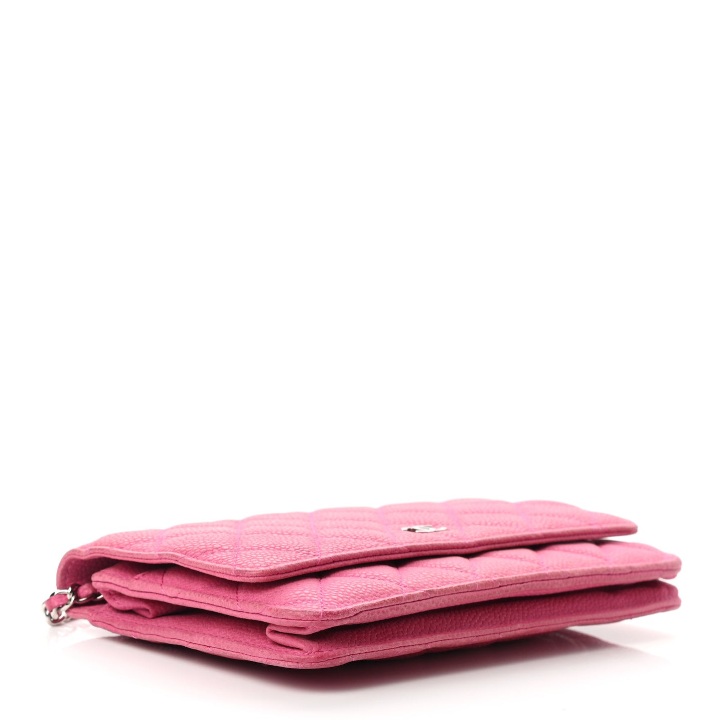 Iridescent Caviar Quilted Wallet on Chain WOC Pink
