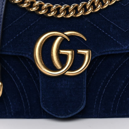 Gucci Velvet Matelasse Mini GG Marmont Shoulder Bag Cobalt Blue 10 of 10