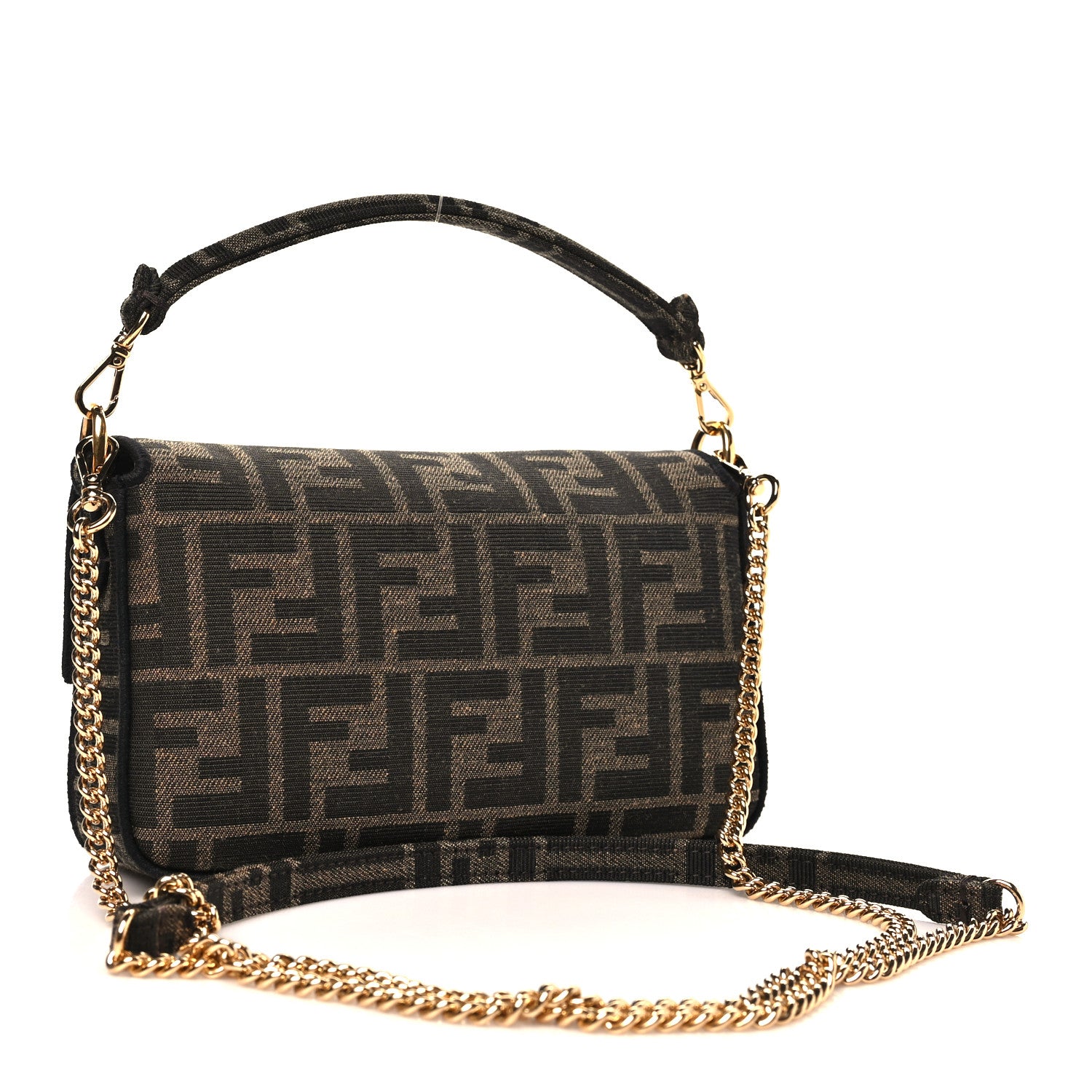 Fendi Fabric Jacquard FF 1974 Mini Baguette Tobacco Moro Black 3 of 11