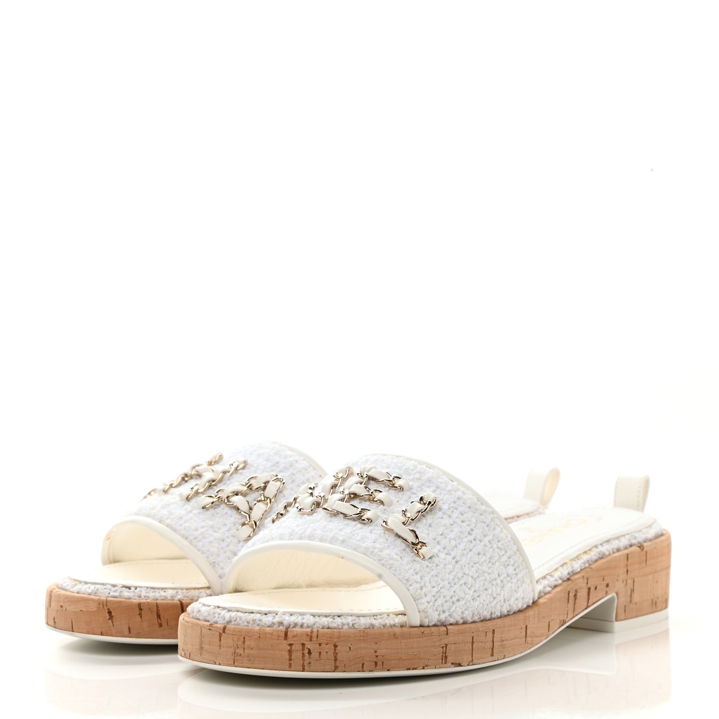 Tweed Cork CC Chain Mule Sandal 40 White
