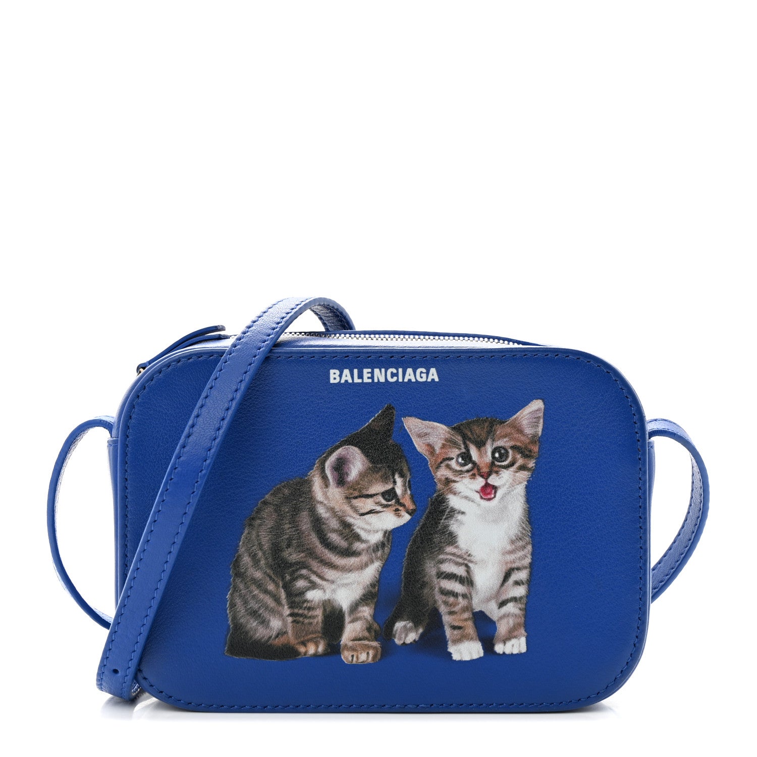 Balenciaga Smooth Calfskin Kittens Logo XS Everyday Camera Bag Electric Blue White 1 of 13