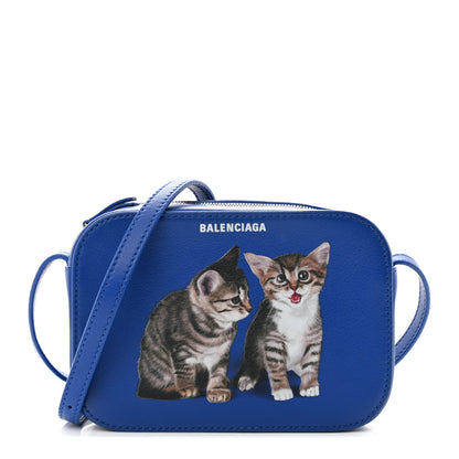 Balenciaga Smooth Calfskin Kittens Logo XS Everyday Camera Bag Electric Blue White 1 of 13